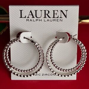 Ralph Lauren Silver Beaded Hoop Earrings